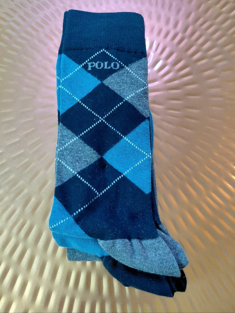 Mens Polo by Ralph Lauren Blue and Gray Argyle Dress Socks